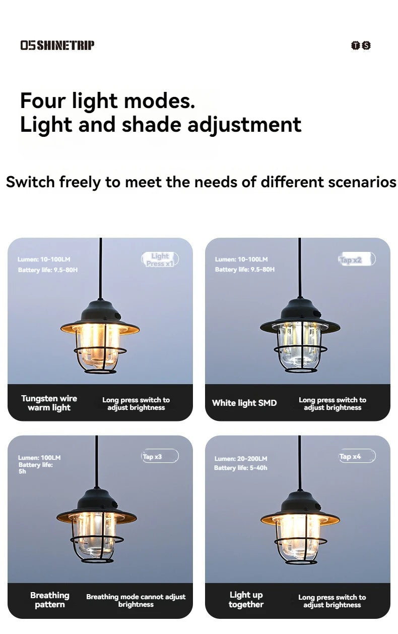 Shine Trip Outdoor Retro Smalldroplight, Campsite Lamp, Atmosphere Lamp, USB Charging Tent Light, LED Camping Hangling Lamp