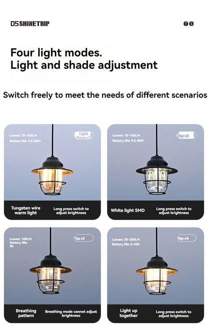 Shine Trip Outdoor Retro Smalldroplight, Campsite Lamp, Atmosphere Lamp, USB Charging Tent Light, LED Camping Hangling Lamp