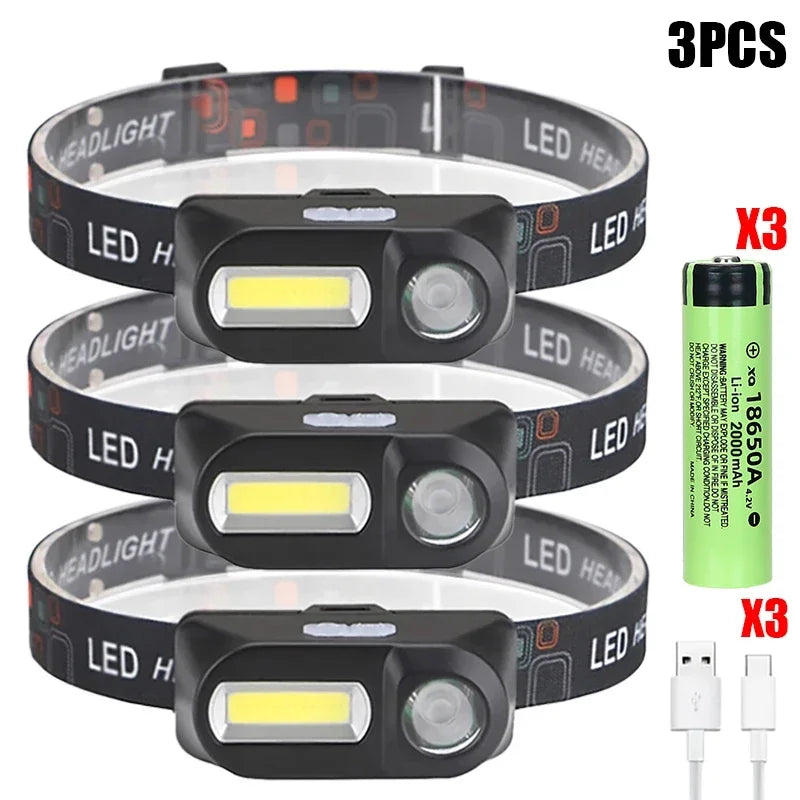 Powerful COB+LED Headlamp 1500LM USB Rechargeable Headlight Waterproof Head Lamp Bright Head Flashlight for Camping Cycling