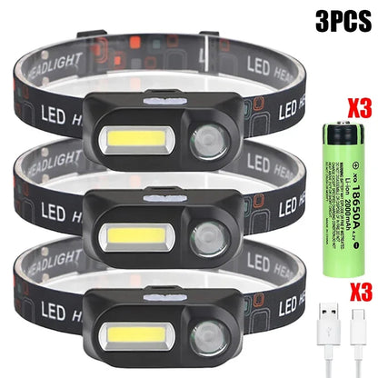 Powerful COB+LED Headlamp 1500LM USB Rechargeable Headlight Waterproof Head Lamp Bright Head Flashlight for Camping Cycling