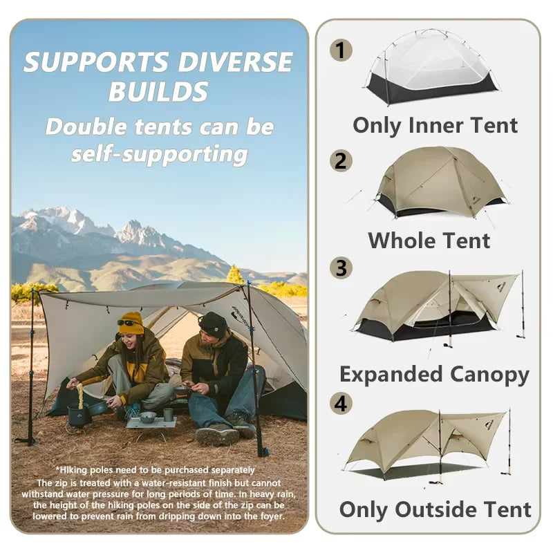 Naturehike Mongar UL Tent 1 2 Person Camping Outdoor Ultralight Tent Travel Backpacking 15D Waterproof Shelter Tent Hiking