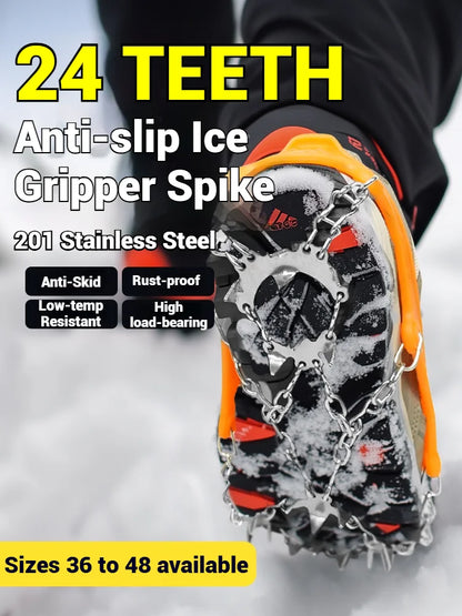 1 Pair Crampons 24 Teeth Anti-Skid 201 Stainless Steel Climbing Snow Walking Shoes Spike Grip Winter Outdoor Hiking Equipment