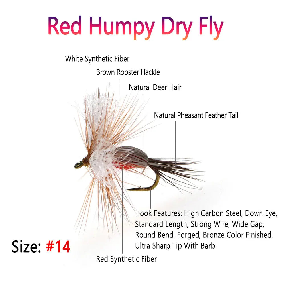 Bimoo Red Humpy Dry Flies #14 (6 Pack)