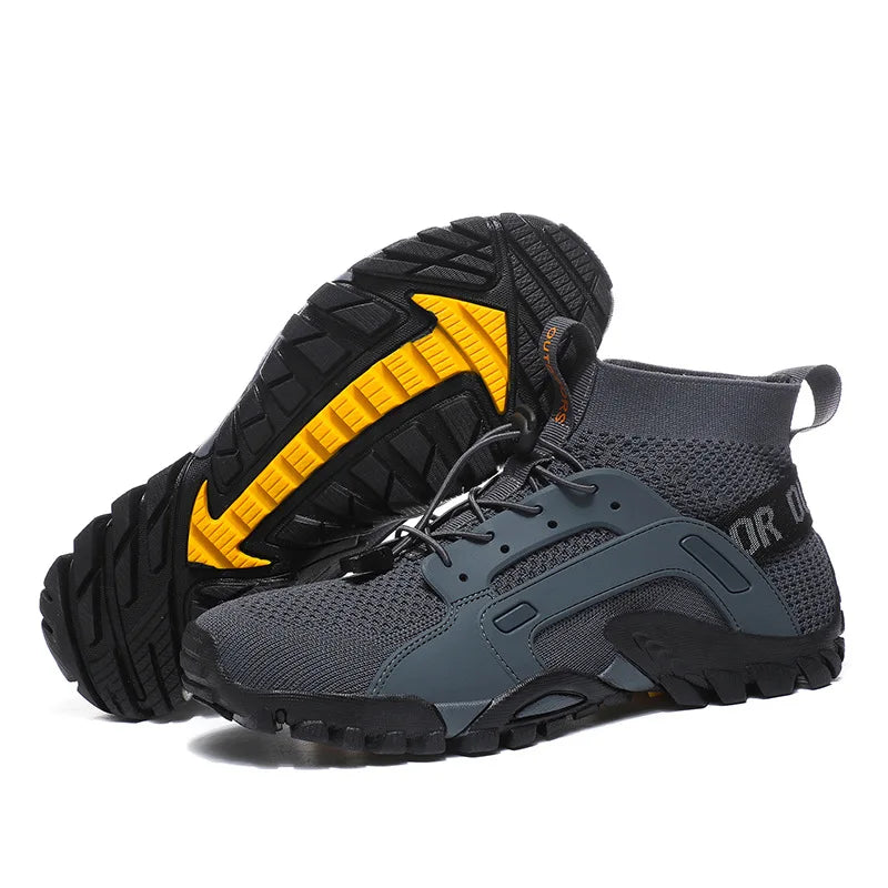 Men’s Wading Hiking Sneakers – High-Top Slip-Resistant Outdoor Fishing Boots, Breathable Mesh Ankle Shoes