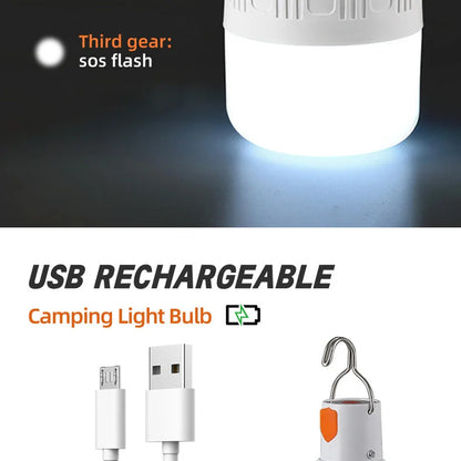 2PCS USB Rechargeable LED Bulb with Hook Portable Emergency Light for Outdoor Camping Fishing Hiking Security