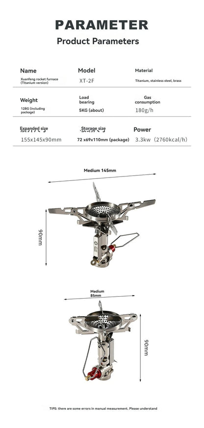 CAMPINGMOON XT-2F Xuanfeng Titanium Rocket Stove Portable Mini Camping Gas Burner Stable Voltage Output Outdoor Cooking Furnace