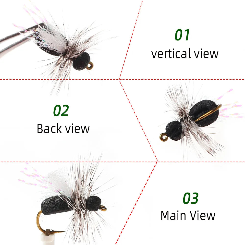 ICERIO Black Foam Ant Dry Flies (3/6 Pack)