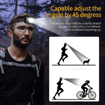 6 Modes Motion Sensor XPE+COB LED Headlamp Flashlight USB Rechargeable Waterproof Camping Head Lamp Running Fishing Headlight