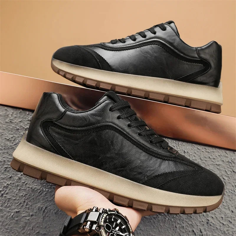 Men’s Leather Casual Sneakers – All-Season Non-Slip Running & Fashion Sports Shoes