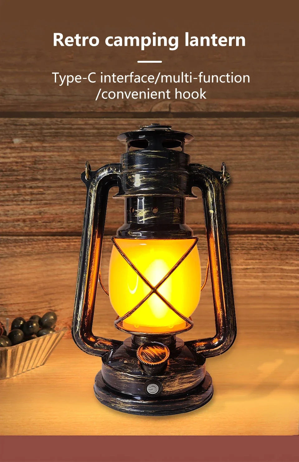Vintage Rechargeable Camping Lantern – 3 Lighting Modes