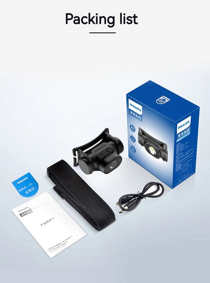 Philips LED Headlamp Sensor Head Flashlight of Lighting Type-C Rechargeable Headlight Outdoor Camping Fishing Lantern