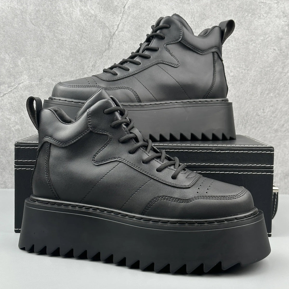 2025 Men’s High Top Sneakers – Leather Platform Casual Shoes | Outdoor Breathable Running & Fashion Trainers