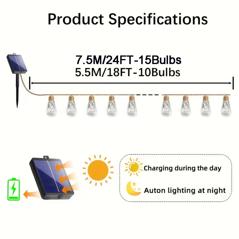16/10 LED Solar Hemp Rope Fairy String Lights Waterproof Outdoor Decorative Lights With 8 Modes For Patio Garden Party Decor