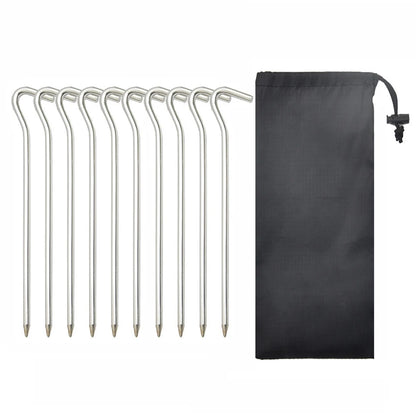 10 Pack Tent Pegs, Ropes and Hammer Set with Storage Bag, Heavy-Duty Aluminum Tent Stakes Floor Nails for Tent, Tarp, Canopy