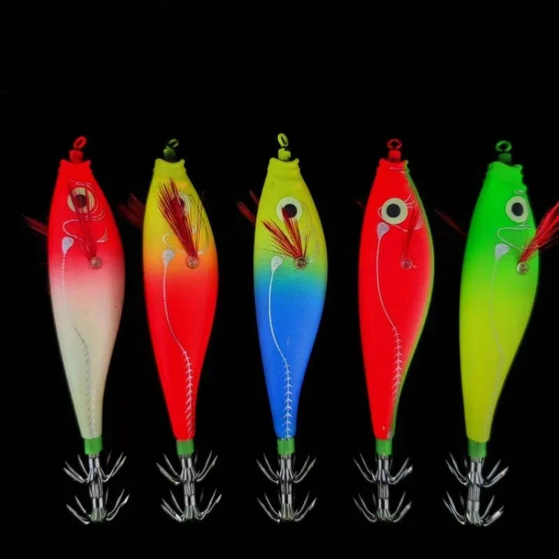 BRAVMACK 5pcs Luminous Horizontal Squid Jig Glow Squid Jigs Saltwater Squid Shrimp Lure Jig Squid Jig Fishing Lure Tackle