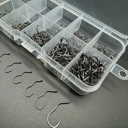 Carbon Steel Fishing Hook Assortment (300/500 Pack)
