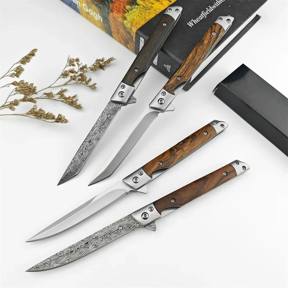 Mini Damascus Pattern Folding Pen Knife Outdoor Knife Pocket Knife Slim Blade Comfortable Grip Sharp Blade Gadgets
