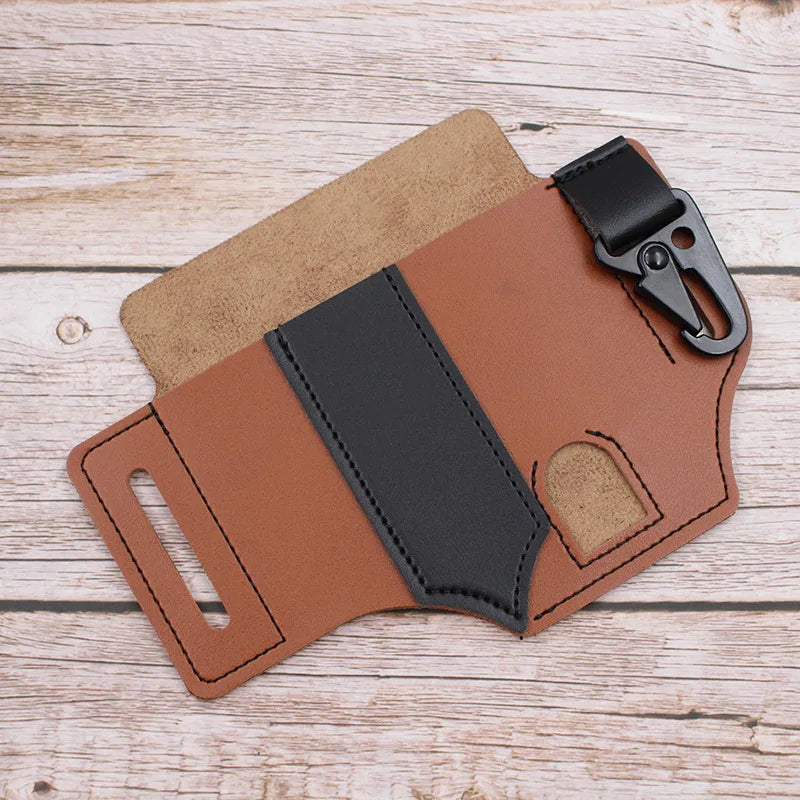 Outdoor Hunting Multi Tool Leather Bag, Portable Tool Storage Bag Leather Cover, Outdoor Camping Waist Leather Bag