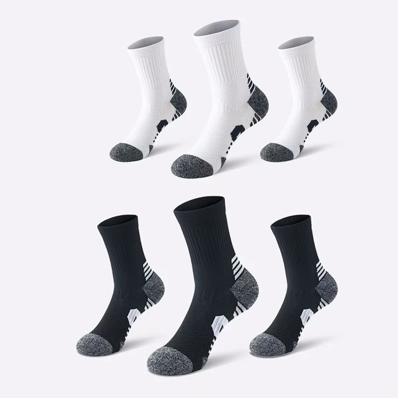 3 Pairs Men's Athetic Socks Sports Breathable Outdoor Running Compression Socks Traning Long Black White  BLUE Stretch Socks