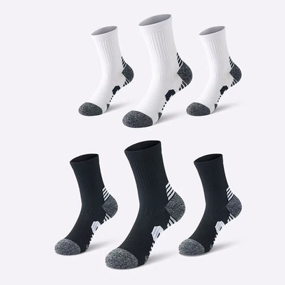 3 Pairs Men's Athetic Socks Sports Breathable Outdoor Running Compression Socks Traning Long Black White  BLUE Stretch Socks