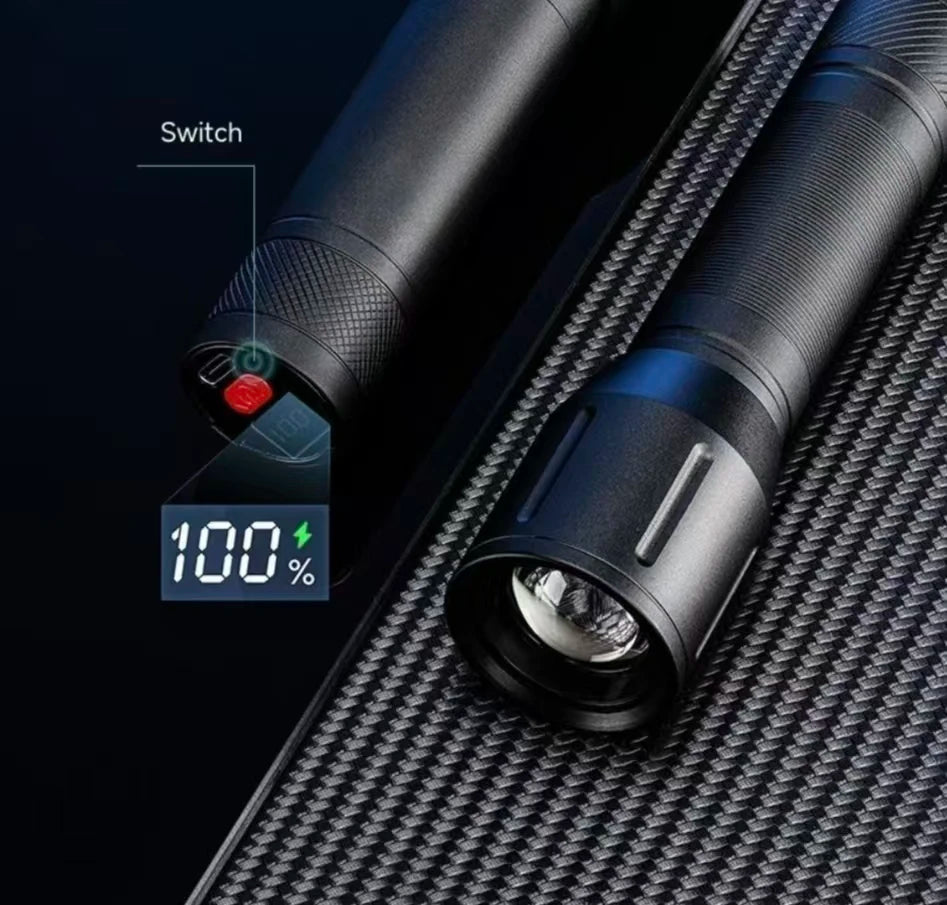 Super bright LED aluminum alloy flashlight Rechargeable torch Outdoor searchlight Portable camping light With telescopic zoom