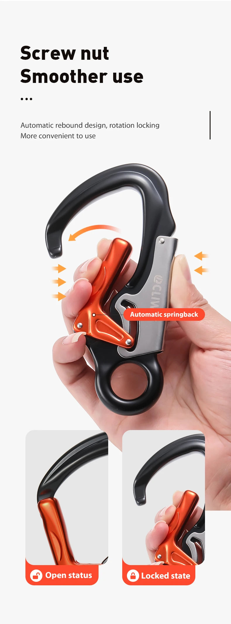 CLIWIZ 7075 Aviation Aluminium Material 35KN Heavy Duty Tension Auto Safety Lock Outdoor Professional Climbing Carabiner CE/UIAA