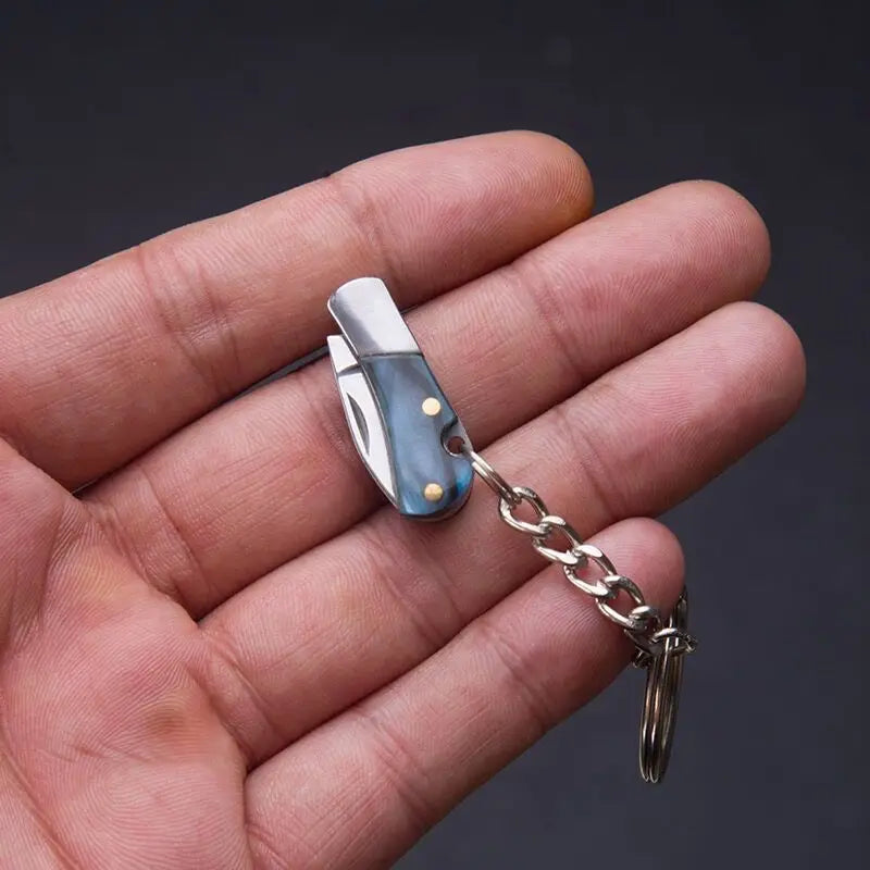 5cm Acrylic Mini Folding Knife Pendant Brass Wood Keychains Sharp Small Blade Portable Hanging Outdoor Camping Unboxing Knife