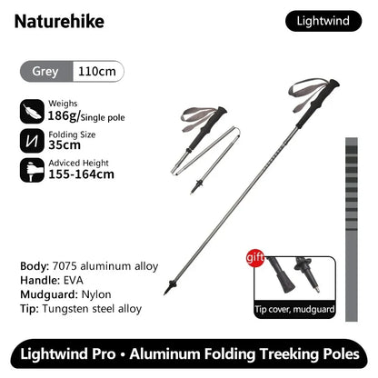Naturehike 2025 New Walking Stick Ultralight Folding Climbing Backpack Pole 3 Folded Rod Quick Open Travel Hiking Trekking Poles