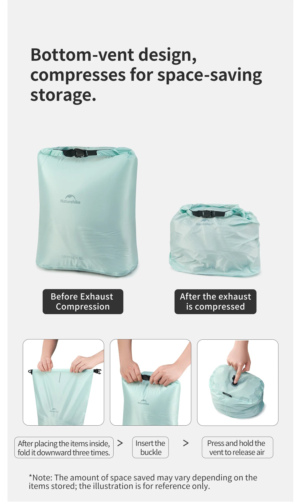 Naturehike Rolled Storage Bag Outdoor Travel Hiking Lightweight Waterproof Vacuum Compression Dispenser Bags Portable Organizer