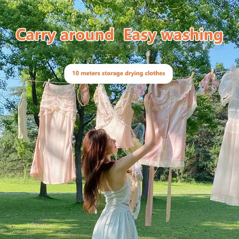 1Pcs 10M Clothesline Laundry Drying Rope Outdoor Clothes Line Windproof Anti-slip Retractable Cord for Hotel Camping Accessories