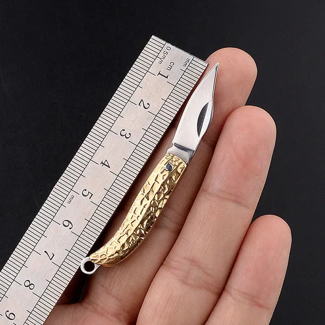 5cm Acrylic Mini Folding Knife Pendant Brass Wood Keychains Sharp Small Blade Portable Hanging Outdoor Camping Unboxing Knife