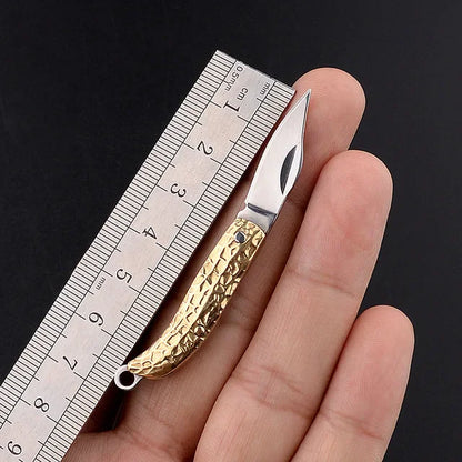 5cm Acrylic Mini Folding Knife Pendant Brass Wood Keychains Sharp Small Blade Portable Hanging Outdoor Camping Unboxing Knife