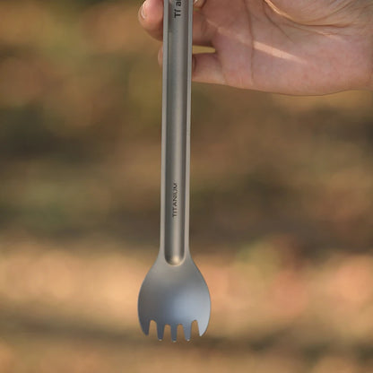 Tiartisan Pure Titanium Cutlery Ultralight Long Handle Spoon Spork Outdoor Camping Portable 2pcs Tableware Set With Storage Bag