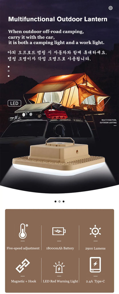 18000mAh 100W Rechargeable LED Camping Lantern Strong Light Magnetic Portable Torch Tent Light Emergency Work Maintenance Light