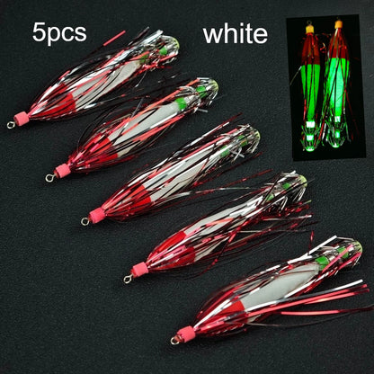 Ackibbik 5pcs Glow Squid Jig Hook Squid Umbrella Hook Shrimp Fishing Lures Saltwater Cuttlefish Octopus Lures
