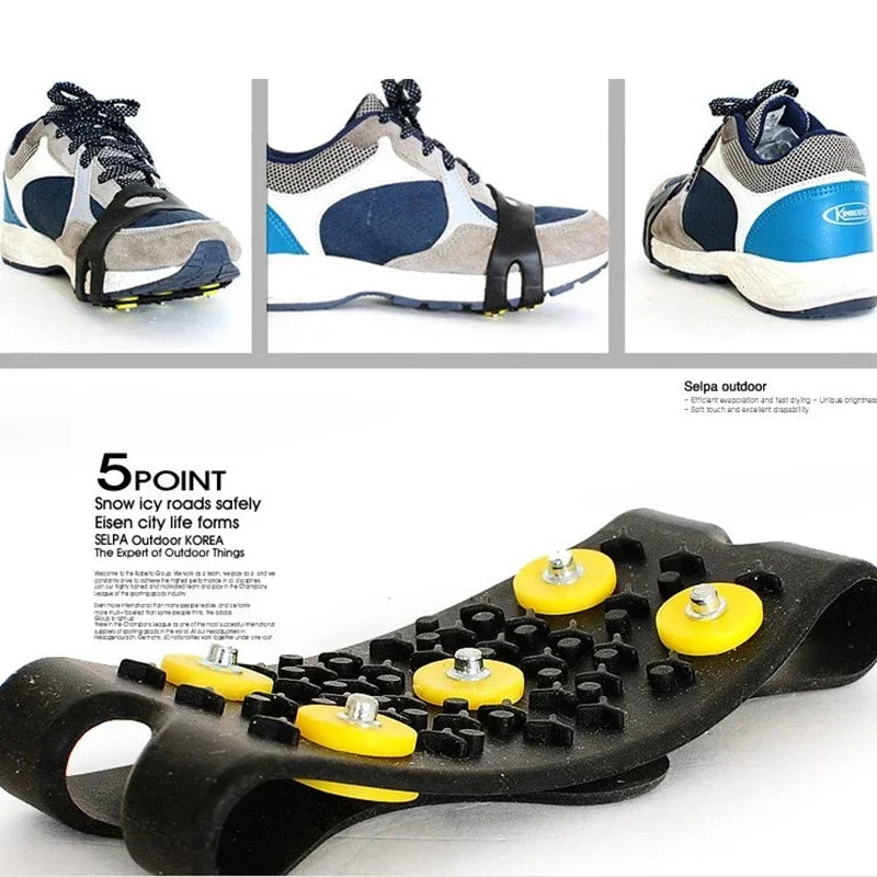 2pcs 5 Teeth Snow Ice Claw Climbing Anti Slip Spikes Grips Crampon Cleats Sport Shoes Cover for Women Men Boots Cover