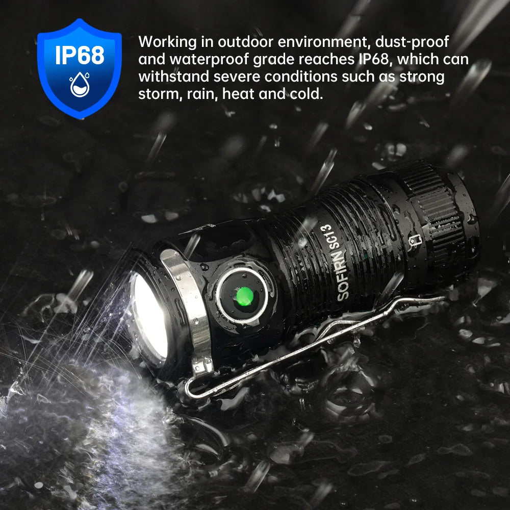 Sofirn Mini SC13 SST40 LED 1300lm Tactical 18350 Rechargeable Flashlight 6000K Keychain Light with Magnetic
