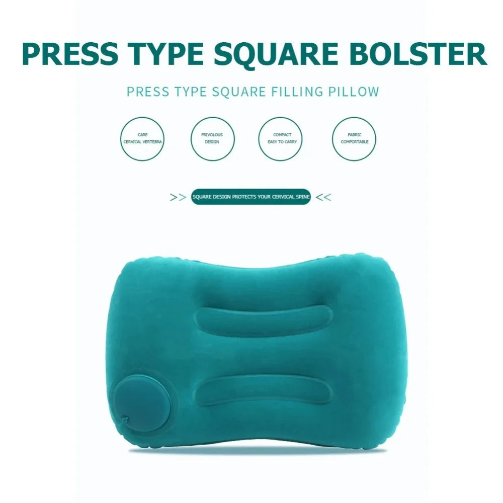 Flocking Inflatable Square Pillow Inflatable Travel Pillow Airplane Car Folding Pillows Outdoor Camping Portable Storage Pillow