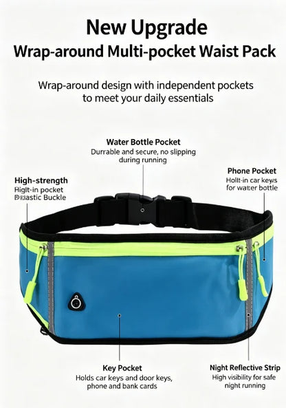 HTMCK Multifunctional Waterproof Waist Bag Portable Fanny Pack Outdoor Running Fitness Phone Belt Bag