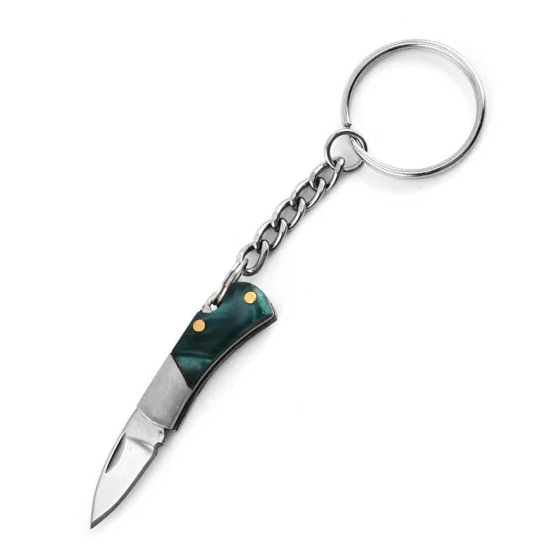 5cm Acrylic Mini Folding Knife Pendant Brass Wood Keychains Sharp Small Blade Portable Hanging Outdoor Camping Unboxing Knife