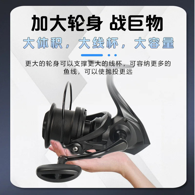Full Metal Anti-Corrosion Fishing Spinning Reel 17+1 BB, 4.8:1 High Speed Gear Ratio, Aluminum Alloy Spool, Size 8000-14000