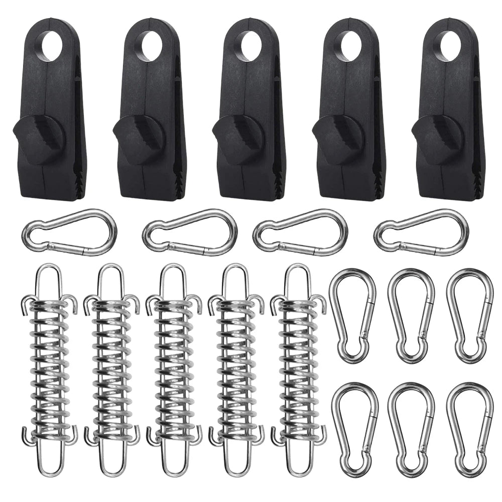 20PCS Tent Accessories Spring Buckle Windproof Rope Tensioner Awning Fixed Hook Buckle, Portable Camping Tent Fixed Buckle,