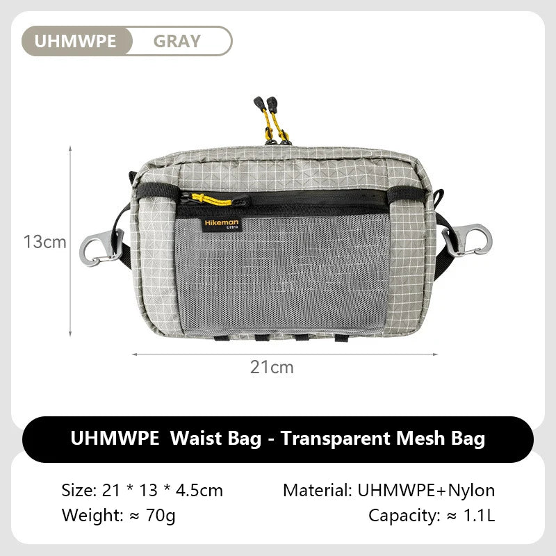 HIKEMAN Dyneema Fiber Waist Pack 1.1L Waterproof UrltraLight Multi Pocket for Cycling Running Hiking Camping Outdoor Sports