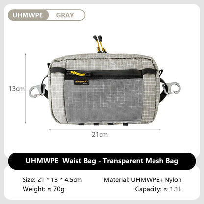 HIKEMAN Dyneema Fiber Waist Pack 1.1L Waterproof UrltraLight Multi Pocket for Cycling Running Hiking Camping Outdoor Sports