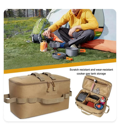 Large Capacity Outdoor Camping Storage Bag - Ground Nail Tool Bag with Picnic Cookware Utensils Kit Gas Canister Organizer