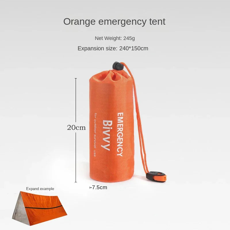 Outdoors Emergency Shelter Bivy Survival Tent Kit Mylar Tube Tent Sleeping Bag Waterproof Outdoor SOS Thermal Blanket Reusable
