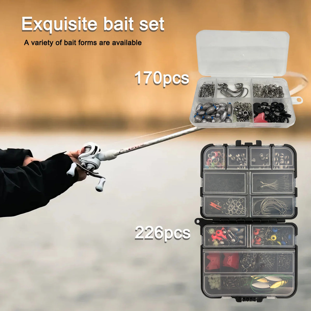 170-410pcs Professional Fishing Kit with Tackle Box, Hooks Sinkers Swivels for Bass Trout Saltwater Fishing Complete Lure Set