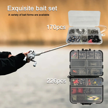 170-410pcs Professional Fishing Kit with Tackle Box, Hooks Sinkers Swivels for Bass Trout Saltwater Fishing Complete Lure Set