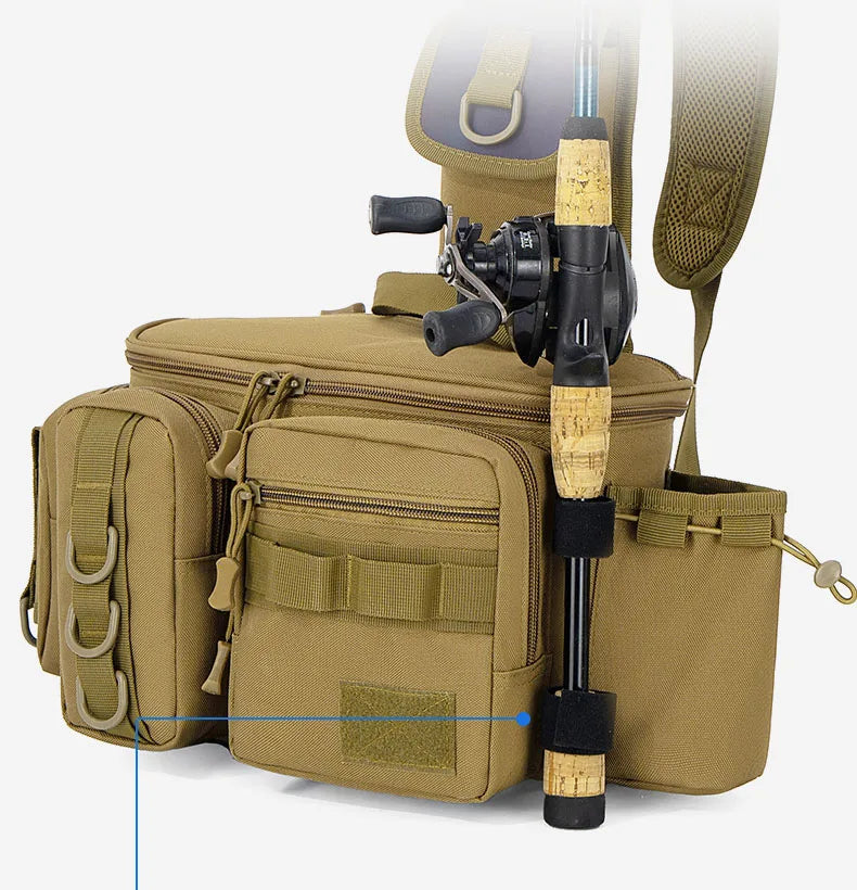 Fishing Tackle Sling Backpack with Rod Holder