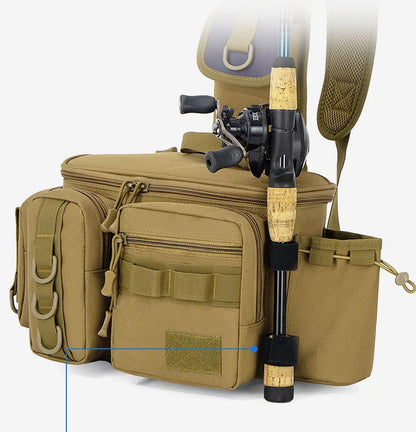 Fishing Tackle Sling Backpack with Rod Holder